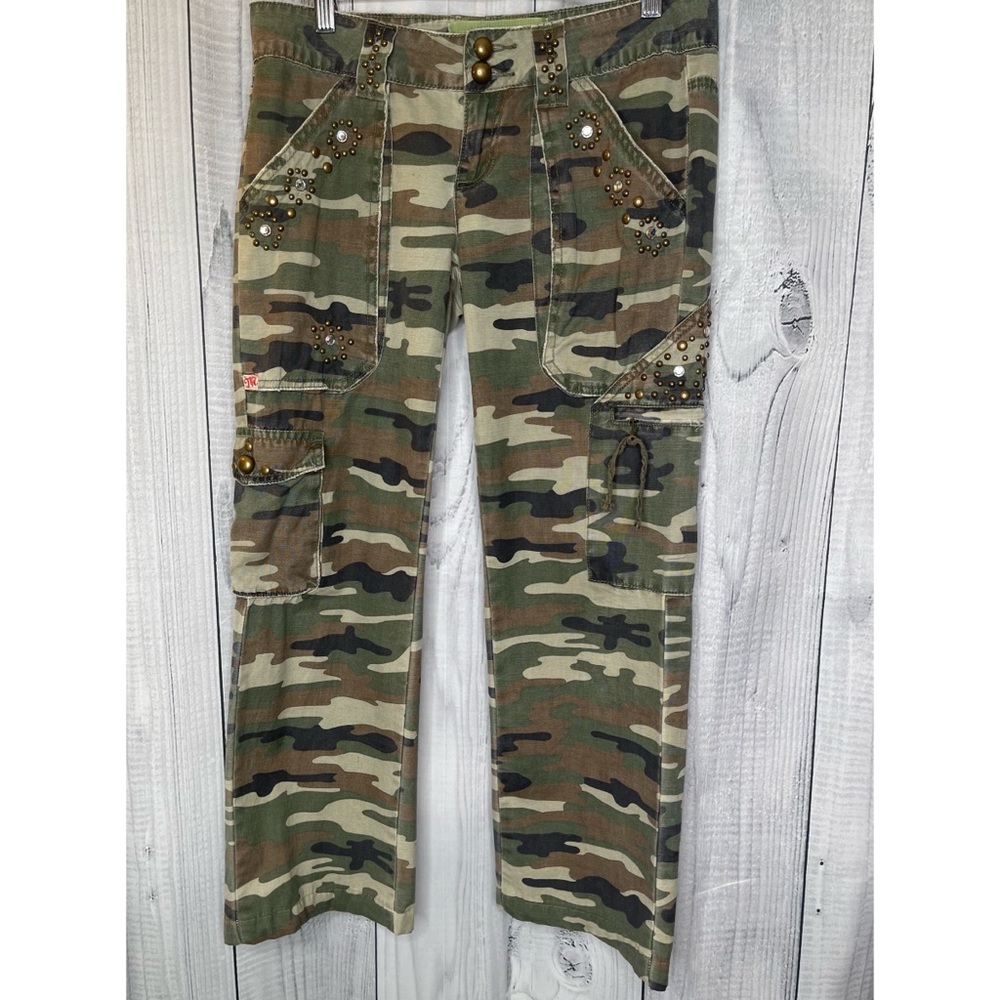 Miss Me Cropped Camo Cargo Pants Studded Jewels Bling Pockets Camouflage Funky M